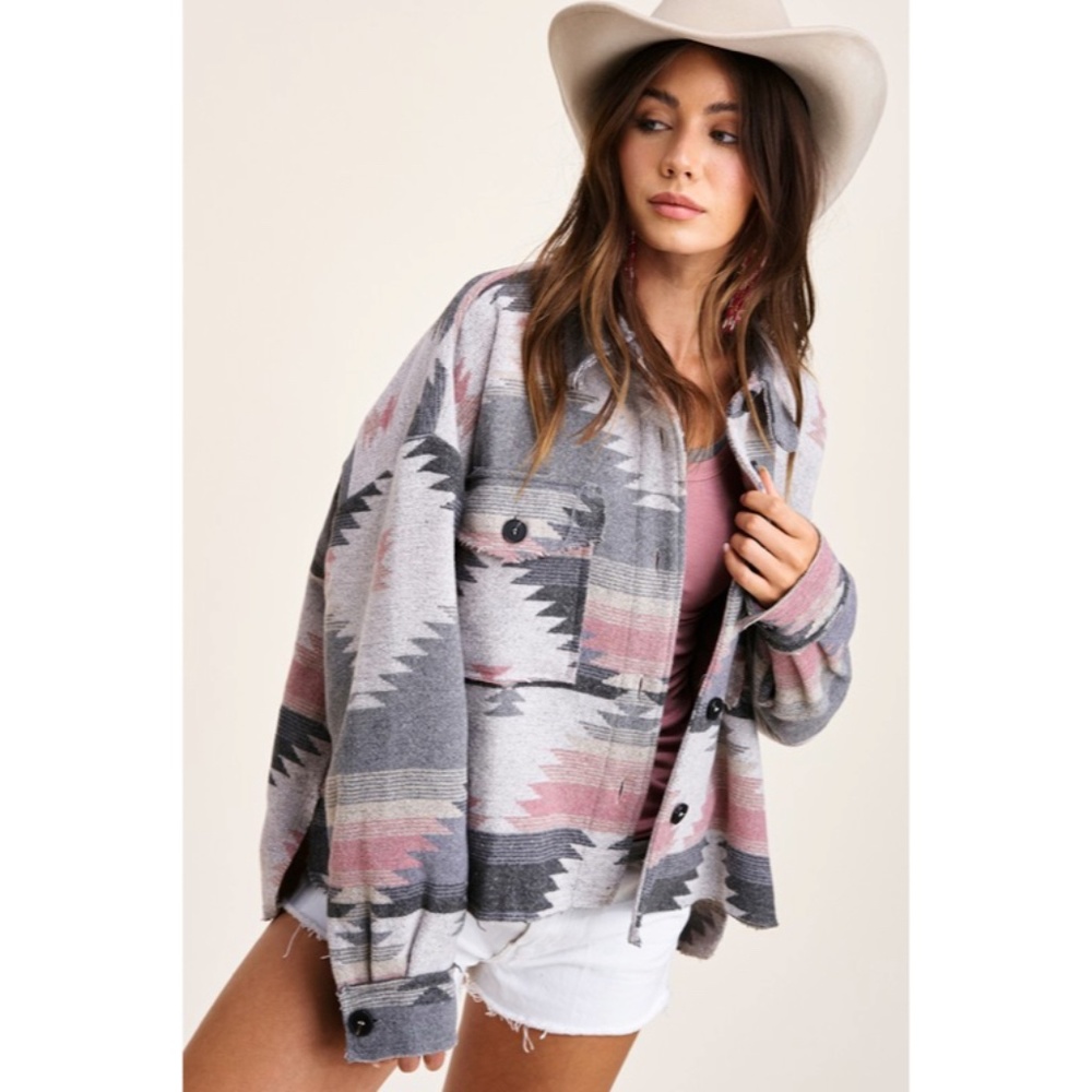 SOLD OUT Eldora Aztec Tribal Distressed Western Shacket - Picture 1 of 7